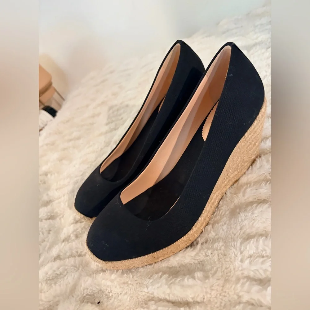 Black Wedge Espadrille Shoes J Crew sz 7 - Picture 1 of 17